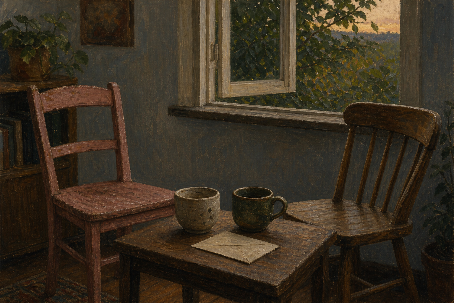 Two chairs with intentional space between them, symbolizing intimacy, consent, and respected boundaries