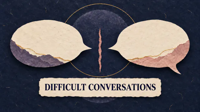 Two paper speech bubbles face each other across a narrow boundary above the words Difficult Conversations